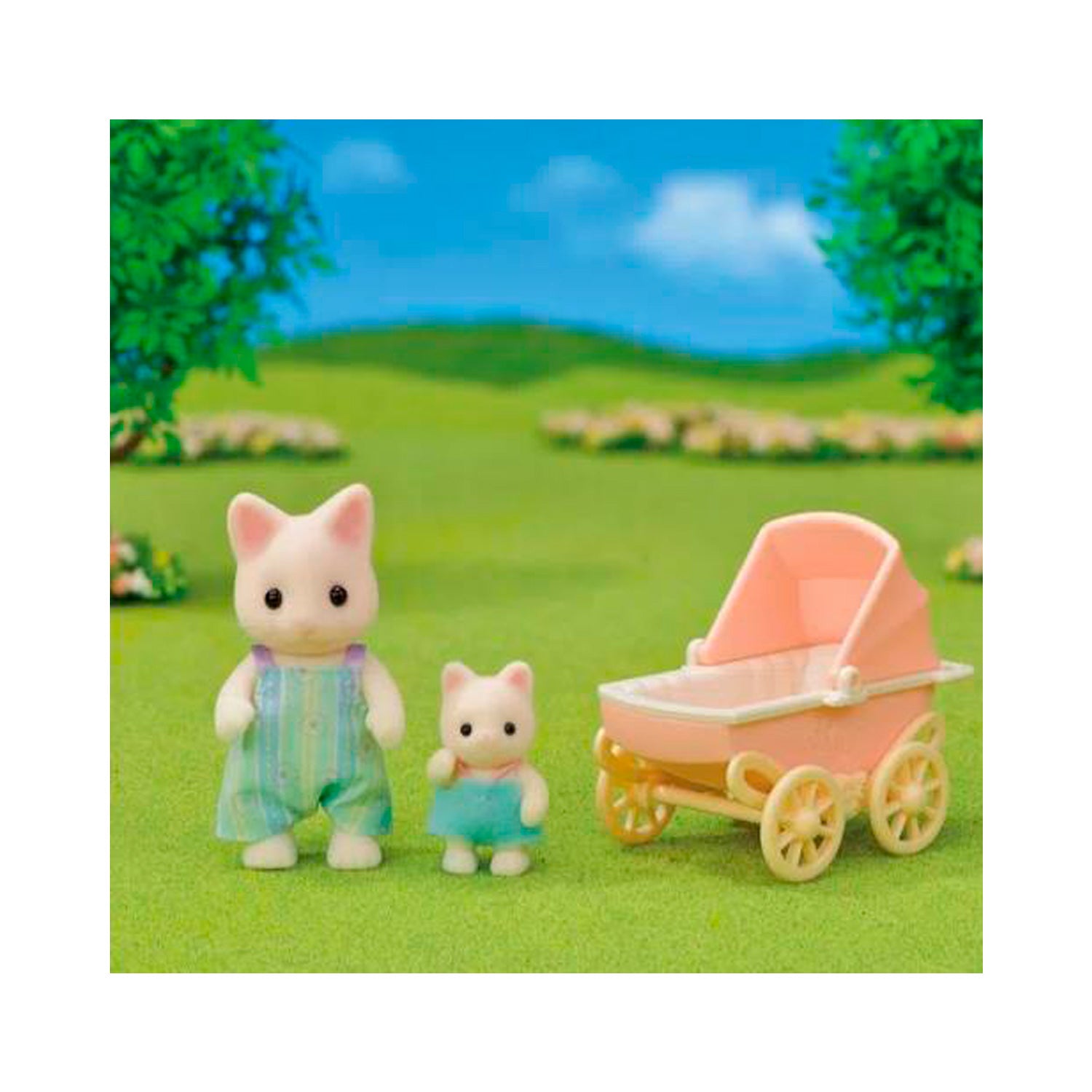 Sylvanian Families - Carrinho De Bebê Papai E Bebê Gatos Primavera