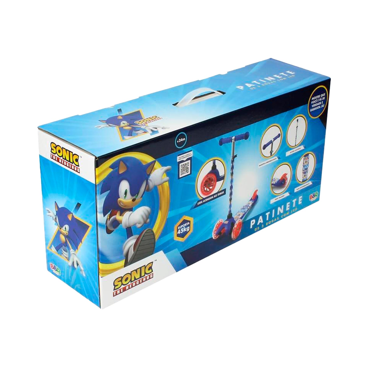 Patinete Ajustável Sonic 3 Rodas com Led BBR Toys