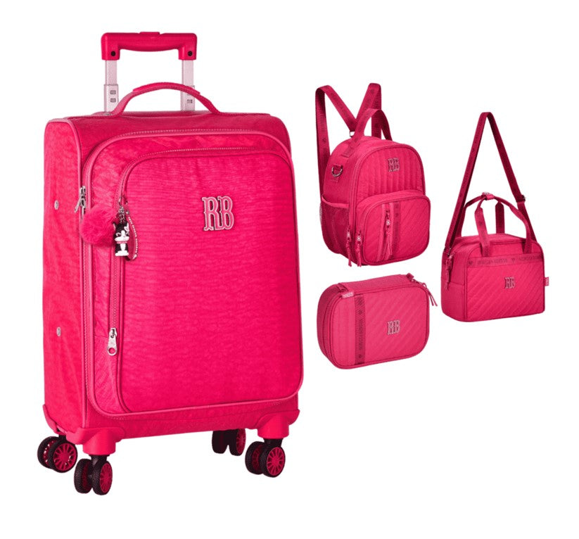 Kit Mala Escolar Rodas 360 + Estojo + Lancheiras Rebecca Bonbon