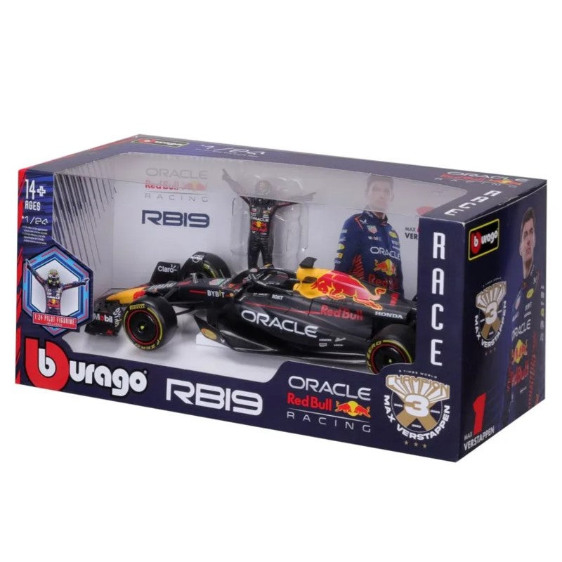 Miniatura Red Bull Racing RB19 com boneco Verstappen - CALIFORNIA