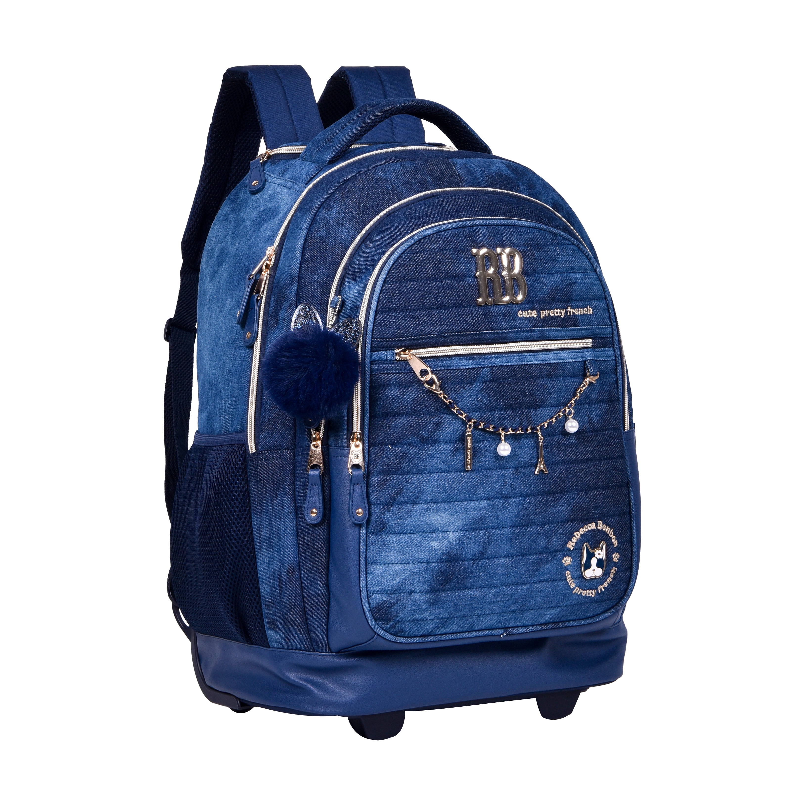 Kit Mochila Carrinho Estojo Lancheira Rebecca Bonbon Jeans