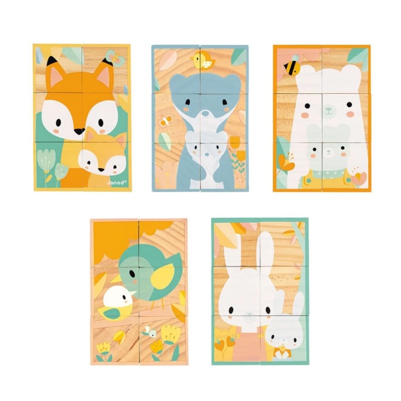Quebra-Cabeça Cubos De Madeira Animais 7 Pecas - Janod
