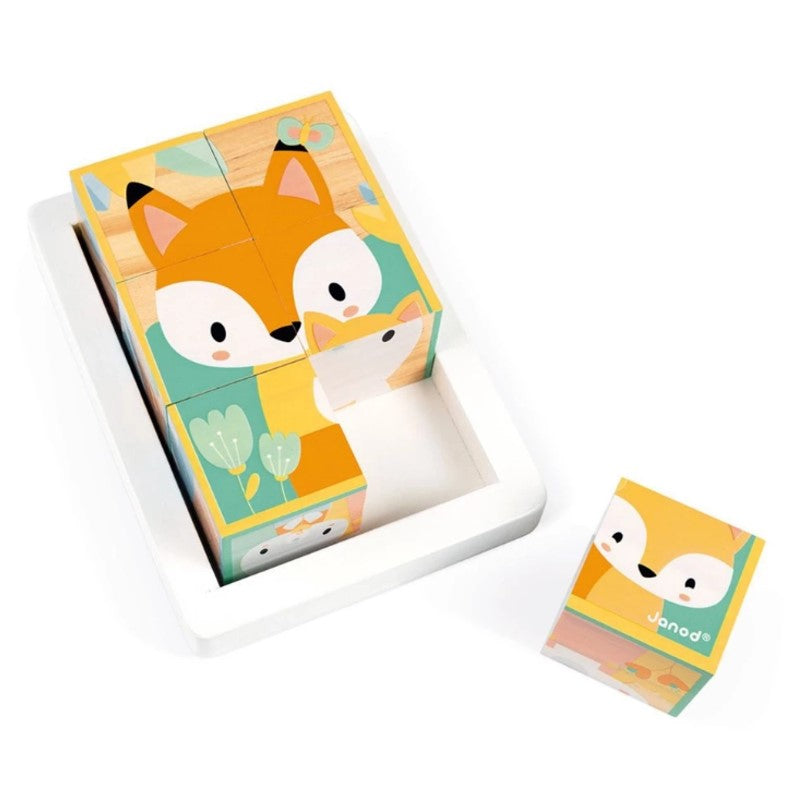 Quebra-Cabeça Cubos De Madeira Animais 7 Pecas - Janod