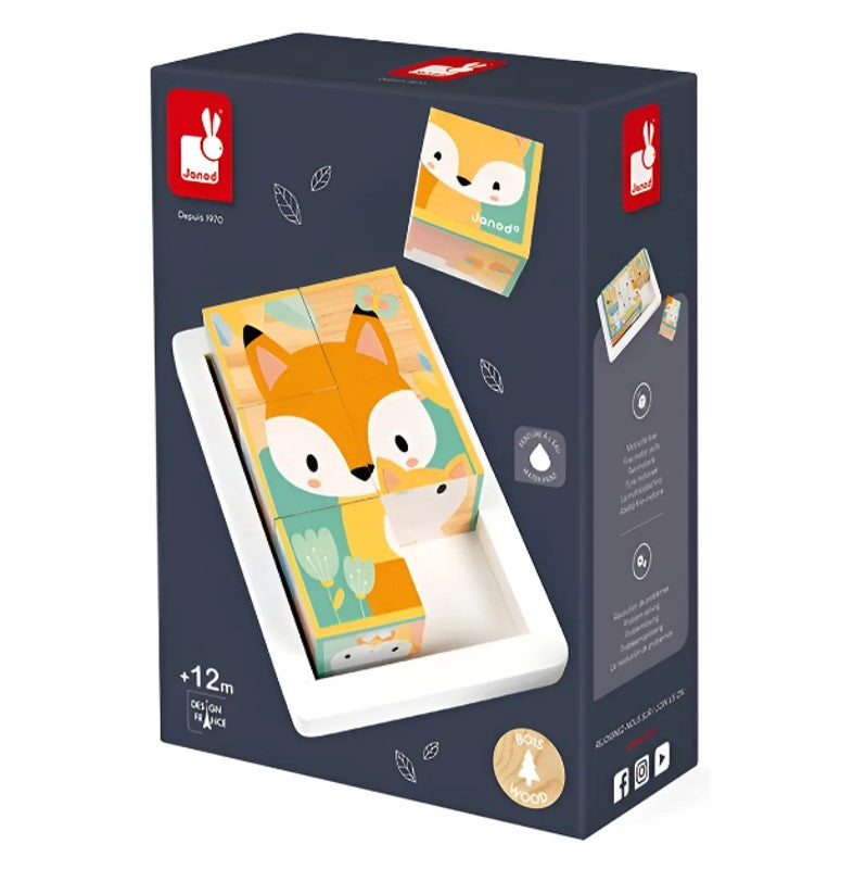 Quebra-Cabeça Cubos De Madeira Animais 7 Pecas - Janod