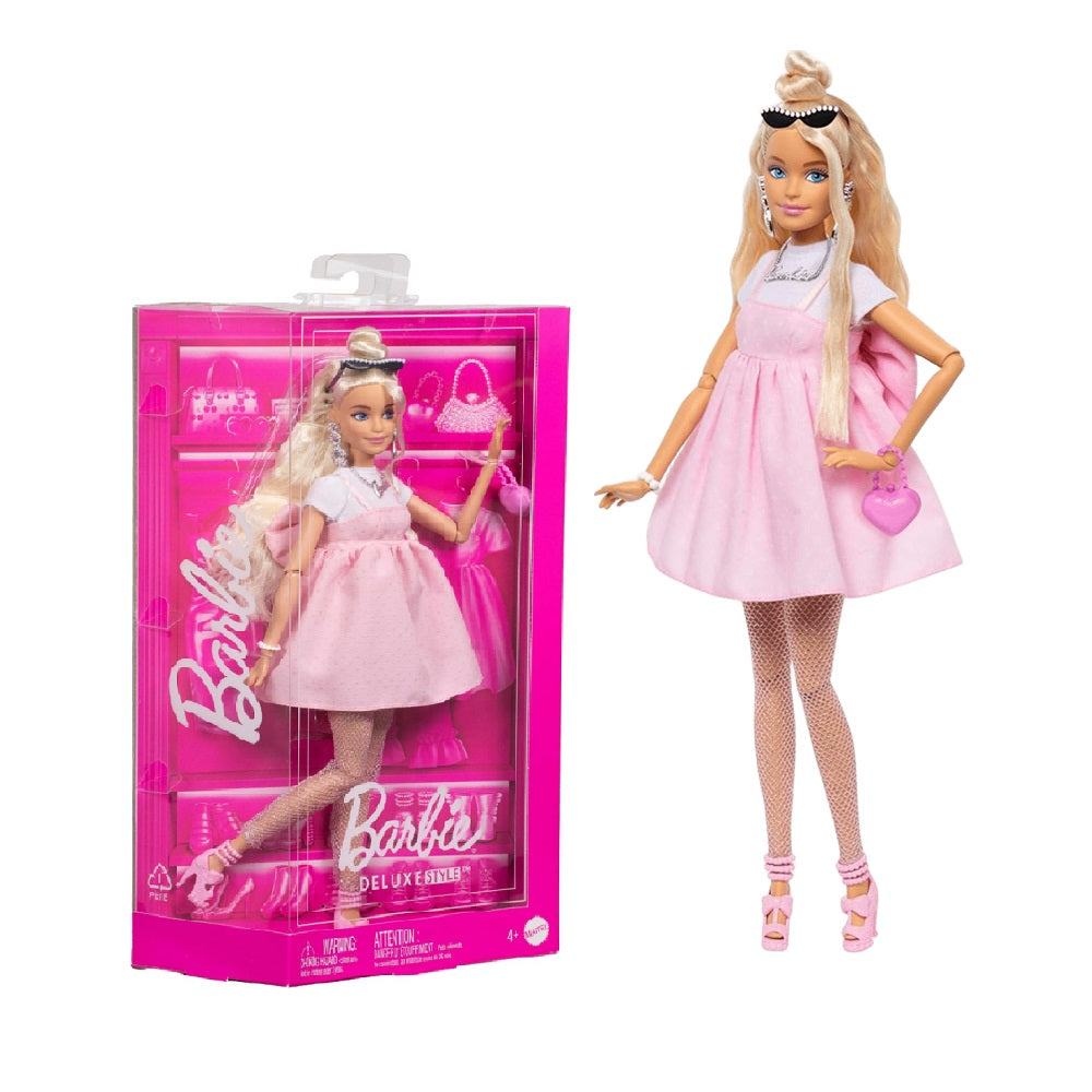 Barbie Deluxe Cabelo Loiro Vestido Rosa com Laço - Mattel