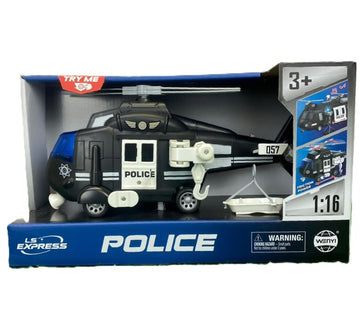 Helicóptero de Resgate Polícia Sons e Luzes Fricção 1:16 - Brink Center