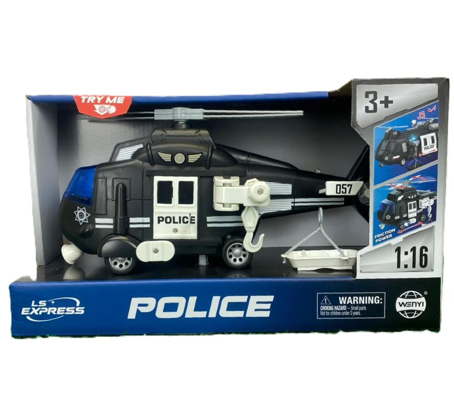 Helicóptero de Resgate Polícia Sons e Luzes Fricção 1:16 - Brink Center