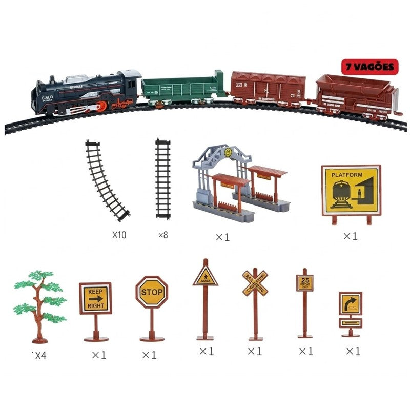 Trem de brinquedo Retrô com Trilhos e Cenário 37 Peças - Vip