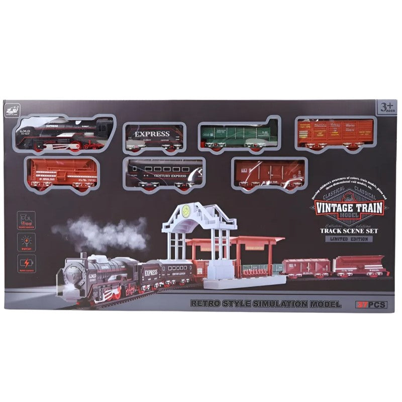 Trem de brinquedo Retrô com Trilhos e Cenário 37 Peças - Vip