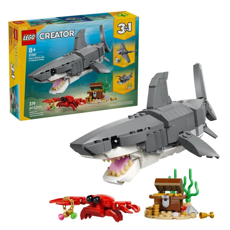 Lego Creator 3 em 1 Tubarão feroz com baú de tesouro - 31381