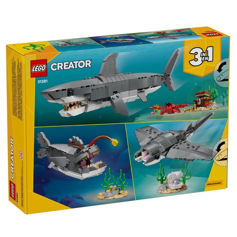 Lego Creator 3 em 1 Tubarão feroz com baú de tesouro - 31381