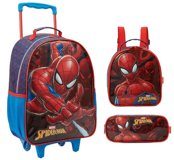 Kit Mochila Com Rodas 16 Spider-Man X1-A Lancheira e Estojo