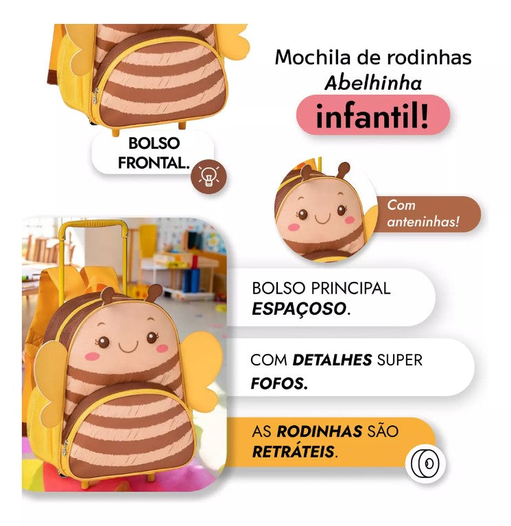 Kit Mochila De Rodinha + Lancheira Infantil Clio Pets Escola