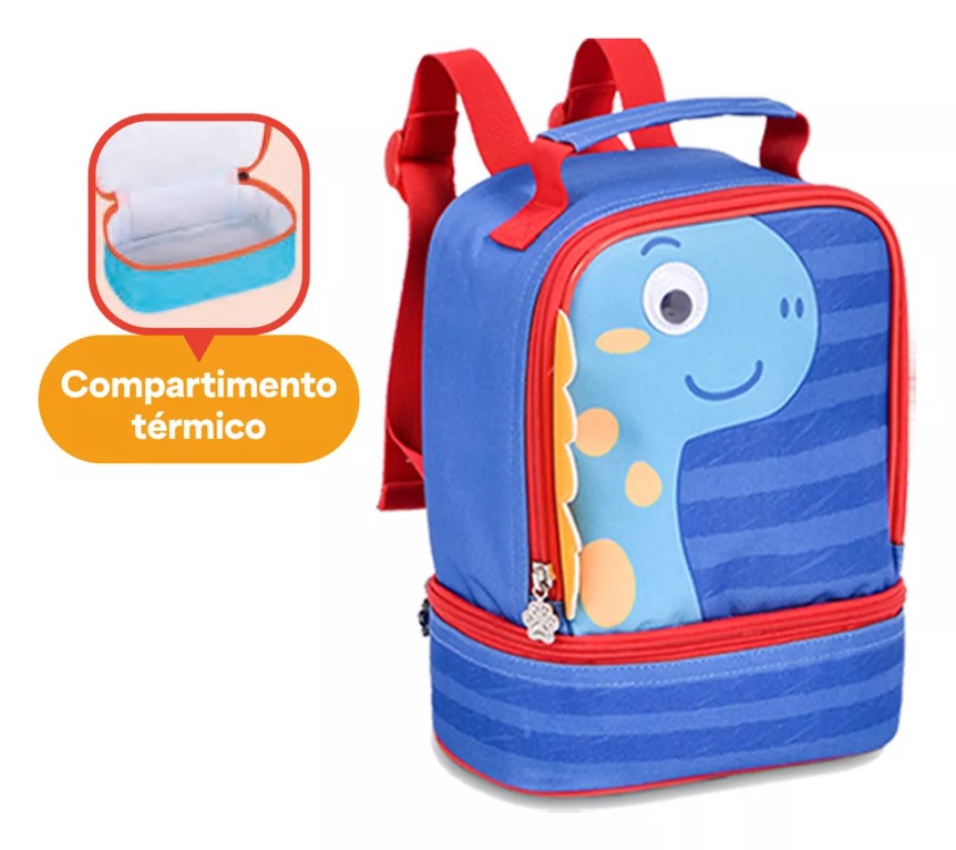 Kit Mochila De Rodinha + Lancheira Infantil Clio Pets Escolar Dino