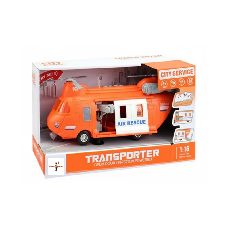Helicóptero de Resgate Laranja 1:16 com Gancho Luz e Som - Brink Center