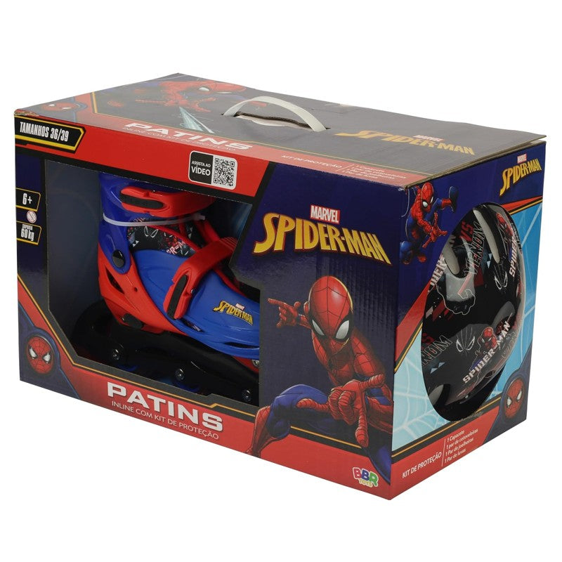 Patins com Kit de Proteção 36/39 Homem Aranha - BBR