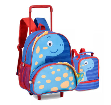 Kit Mochila De Rodinha + Lancheira Infantil Clio Pets Escolar Dino