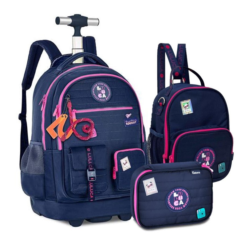 Kit Mochila de Carrinho Luluca Lancheira e Estojo LU24634