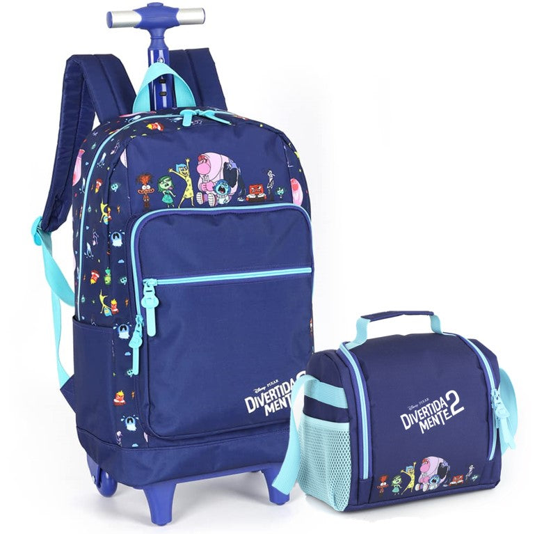 Kit Mochila de Rodinhas Infantil Disney Divertidamente com Lancheira Roxo