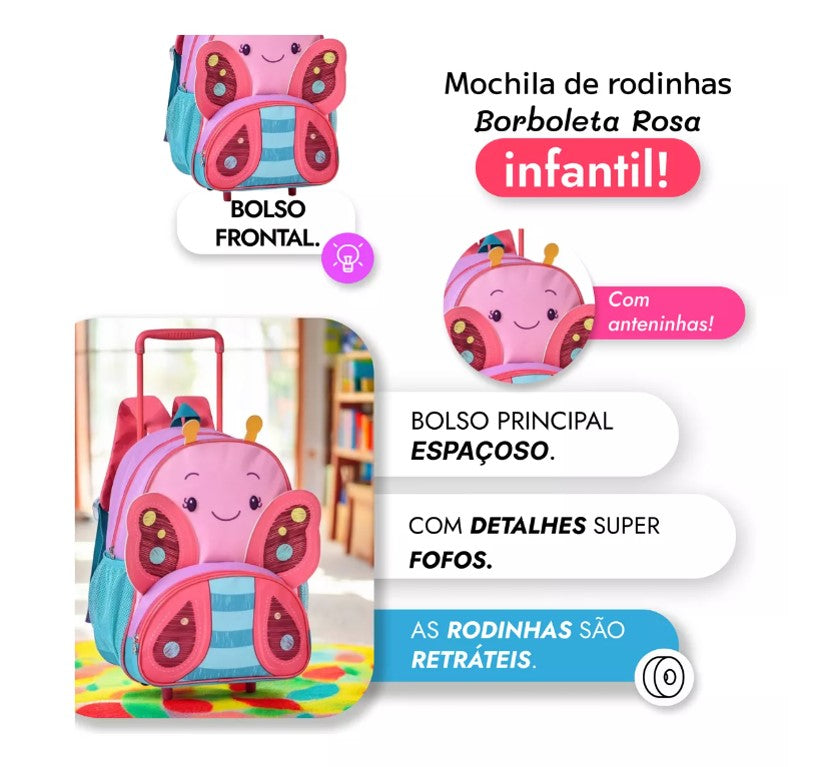 Kit Mochila De Rodinha + Lancheira Infantil Clio Pets Escola