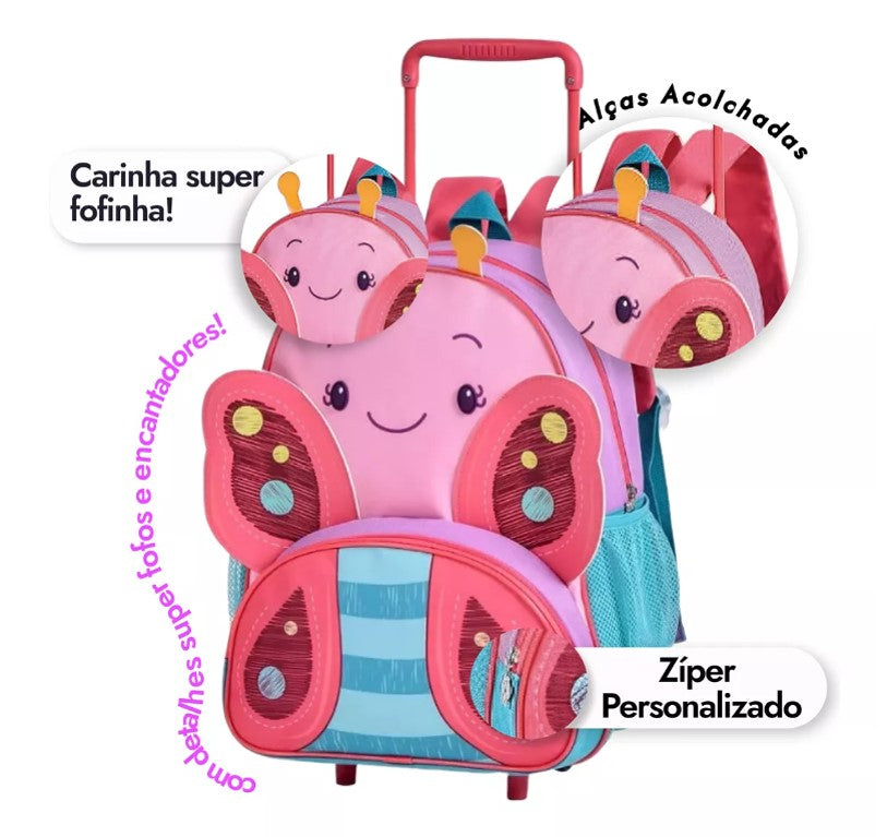 Kit Mochila De Rodinha + Lancheira Infantil Clio Pets Escola