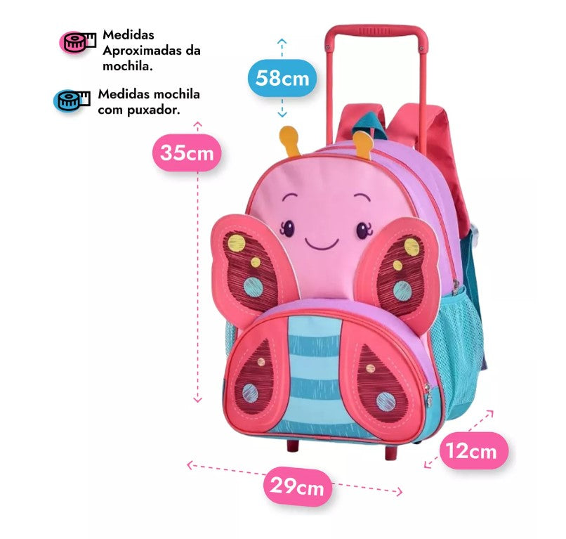 Kit Mochila De Rodinha + Lancheira Infantil Clio Pets Escola