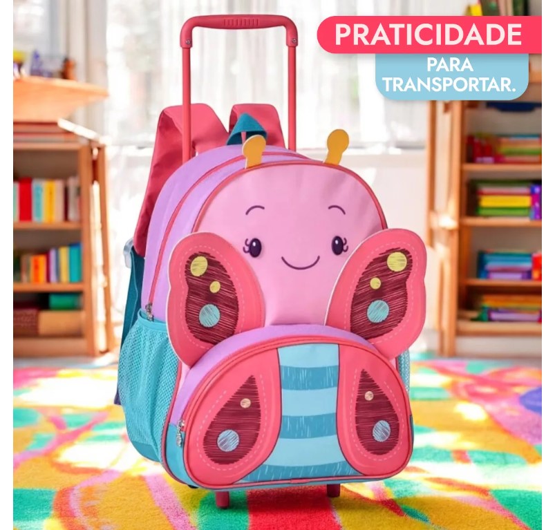 Kit Mochila De Rodinha + Lancheira Infantil Clio Pets Escola