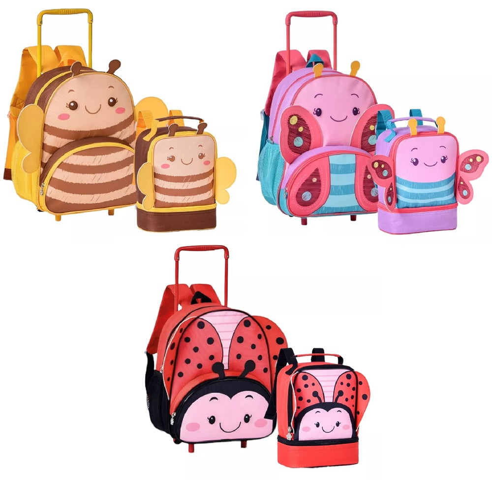 Kit Mochila De Rodinha + Lancheira Infantil Clio Pets Escola