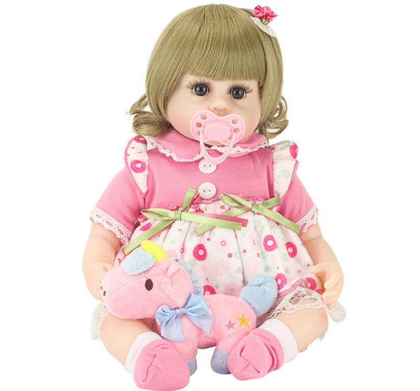 Boneca Bebê Reborn Loira com Vestido de Bolinhas e Acessórios Baby Star