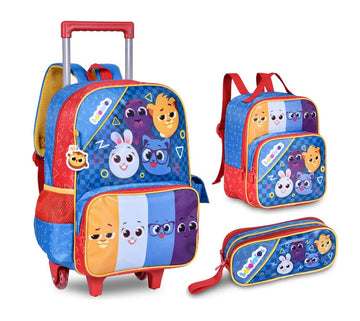 Kit Mochila Rodinhas Bolofofos Escolar Infantil Carrinho