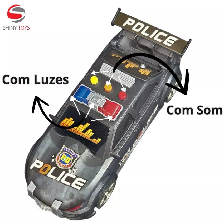 Carrinho de Polícia com Luz e Som Preto - Shiny Toys