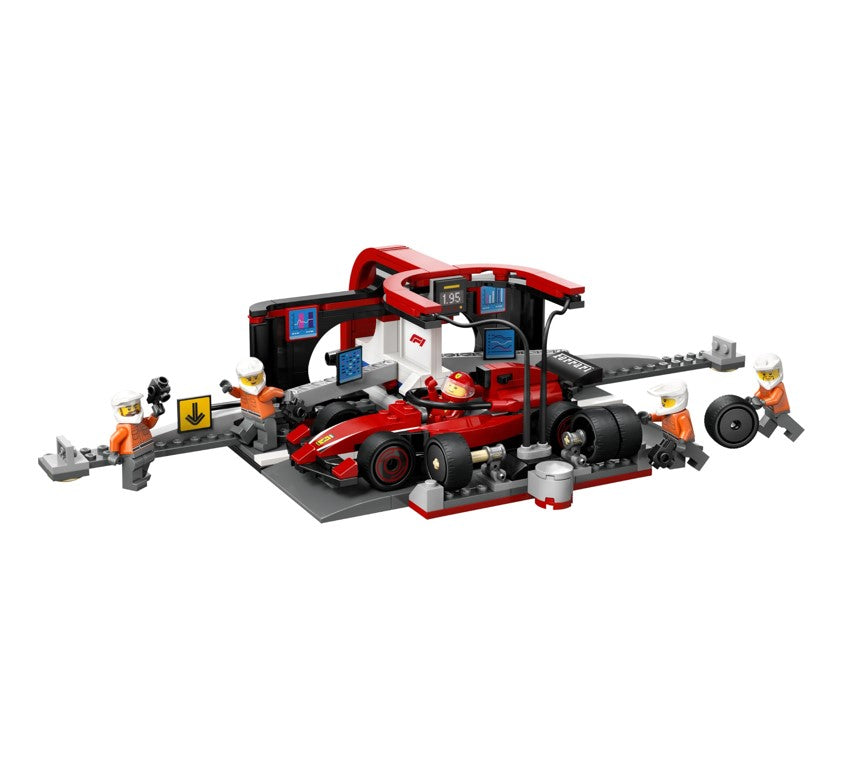 Lego City Pit Stop e Equipe da F1 com Carro Ferrari 60443