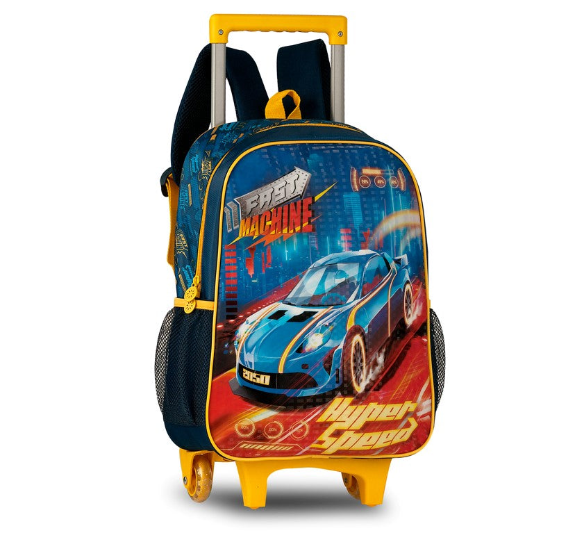 Kit Mochila Infantil De Rodinhas Com Estojo E Lancheira Carros