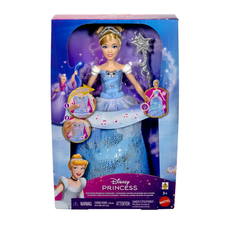 Boneca Cinderela Vestido Baile Encantado com Luz e Som - Mattel