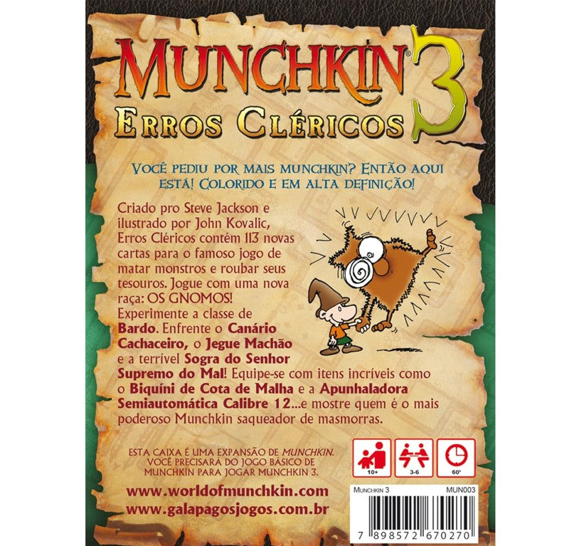 Jogo de Cartas Expansão Munchkin 3 Erros Cléricos - Galápagos