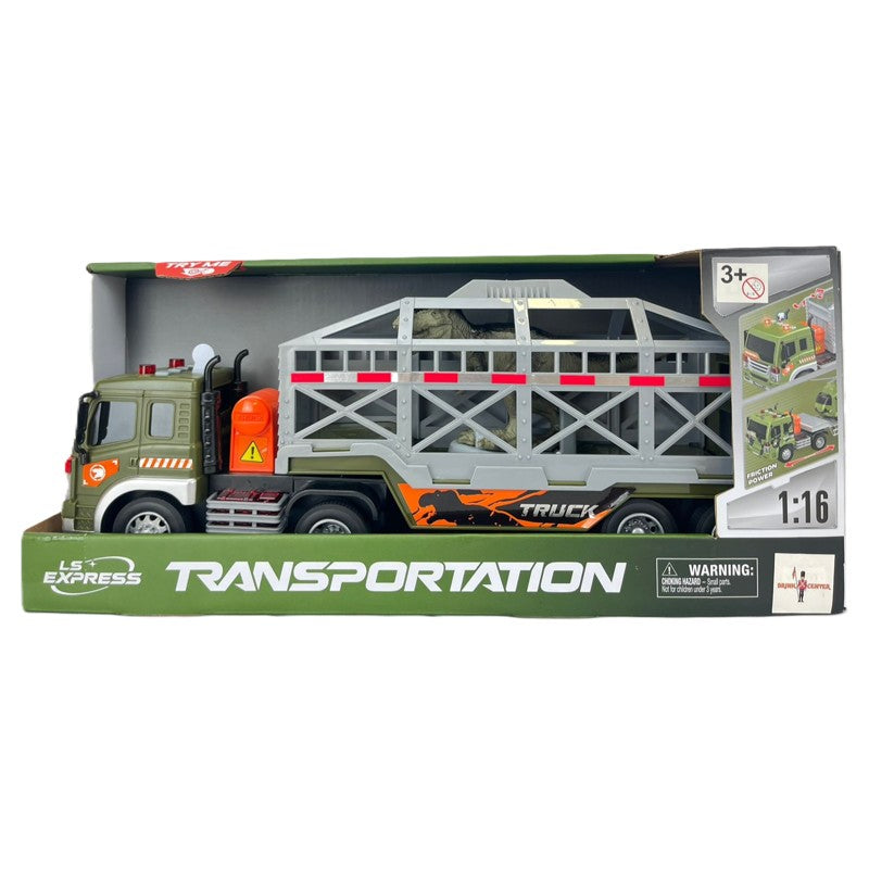 Caminhão Transporte de Dinossauro com Fricção Luz e Som 1:16 - Brink Center