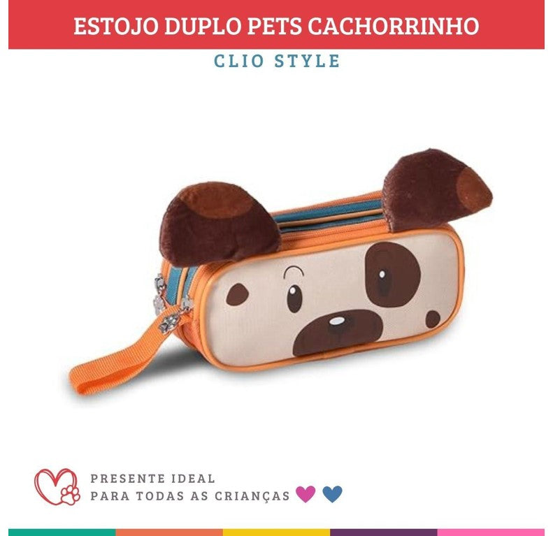 Estojo Duplo Infantil Escolar Cachorrinho Clio Pets