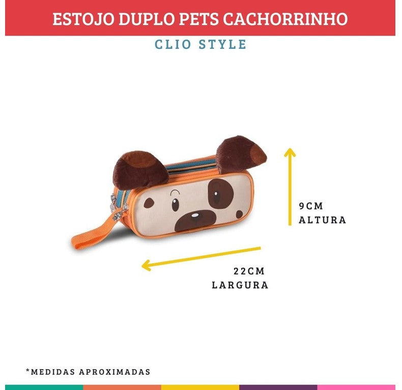 Estojo Duplo Infantil Escolar Cachorrinho Clio Pets