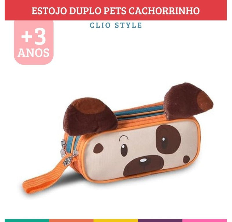 Estojo Duplo Infantil Escolar Cachorrinho Clio Pets