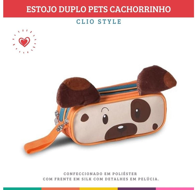 Estojo Duplo Infantil Escolar Cachorrinho Clio Pets