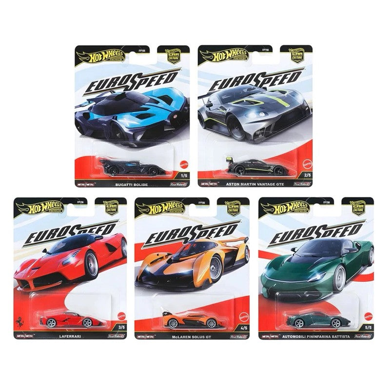 Kit com 5 Carros Hot Wheels Premium Coleção Euro Speed - Mattel