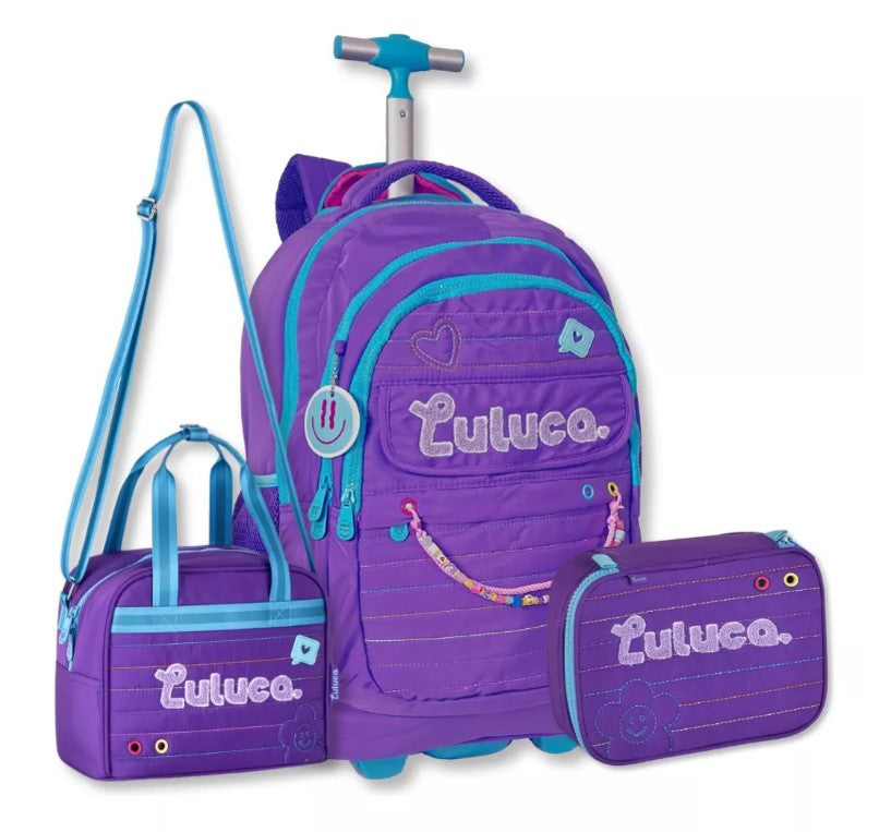 Mochila Carrinho Luluca Com Lancheira Térmica E Estojo Box