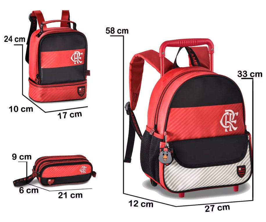 Kit Mochila Flamengo Rodinhas Infantil + Lancheira + Estojo
