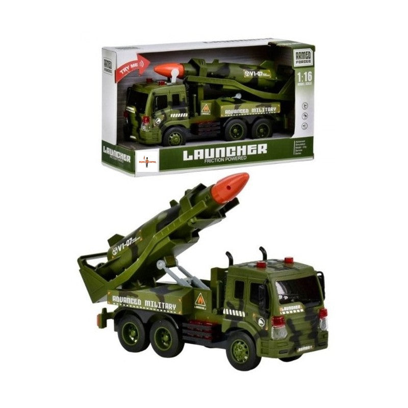 Caminhão Militar com Lançador de Foguete com  Fricção Som e Luz - Brink Center