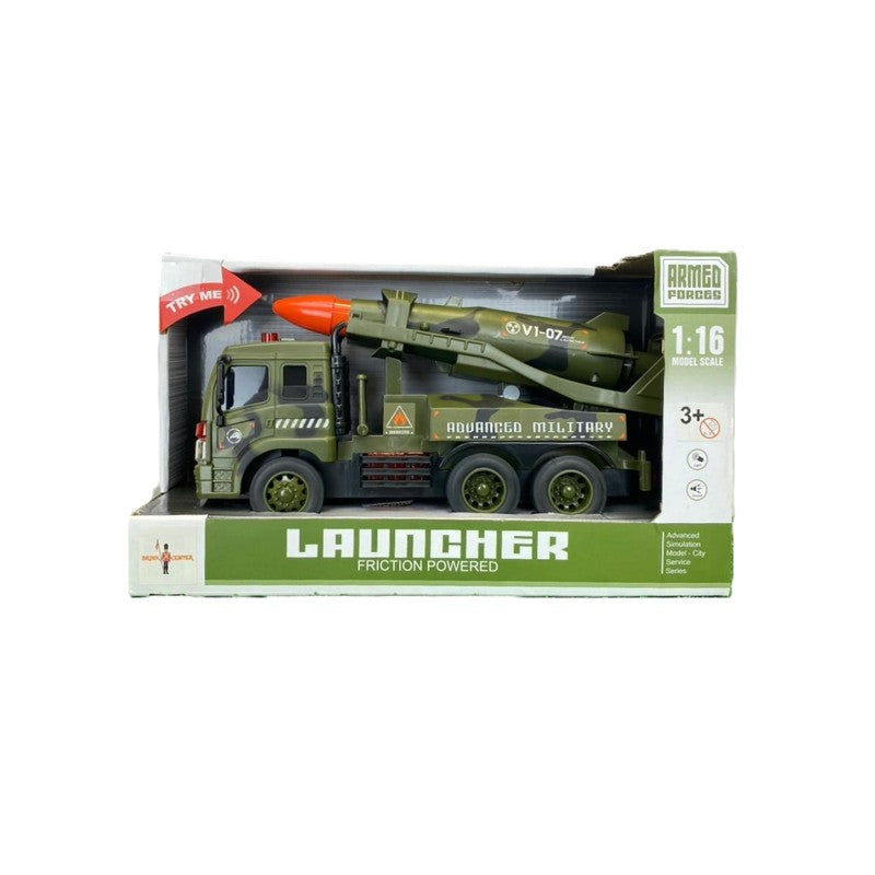 Caminhão Militar com Lançador de Foguete com  Fricção Som e Luz - Brink Center