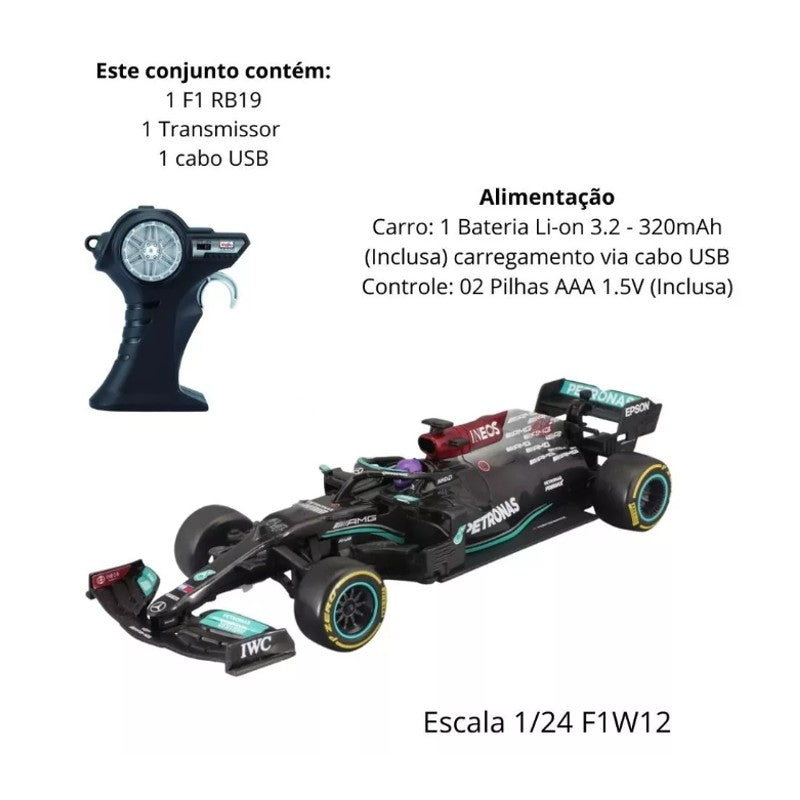Carrinho Formula 1 de Controle Remoto 1:24 Mercedes Hamilton 44 - Maisto