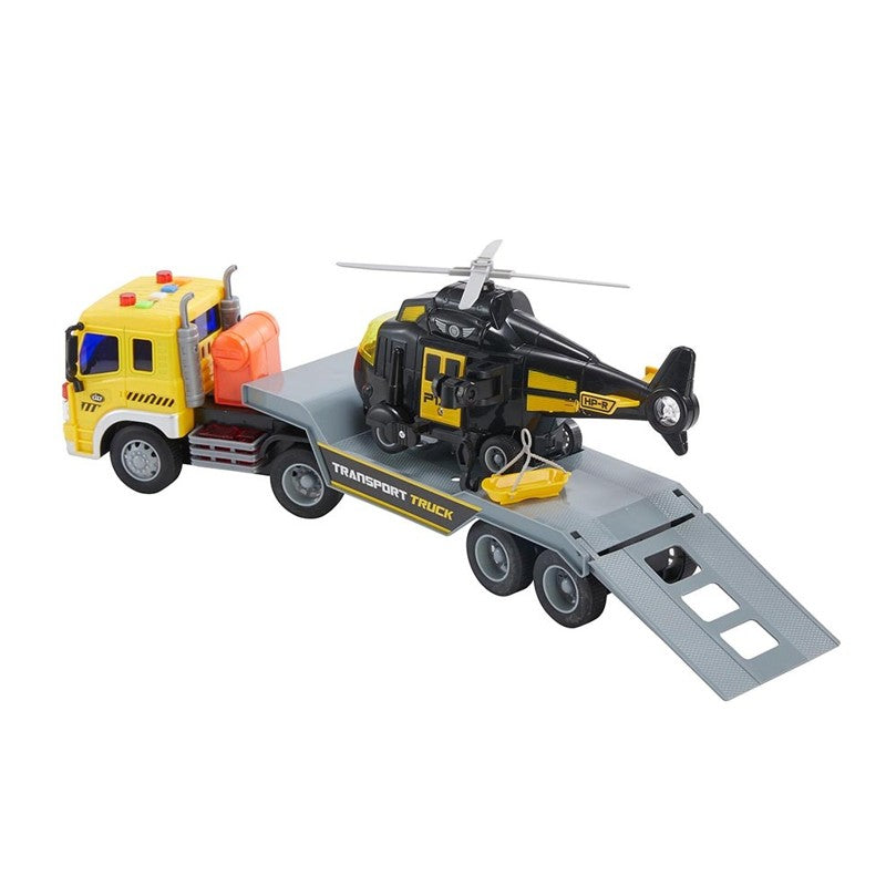 Caminhão Cegonha com Helicóptero 1:16 Luz e Som e Fricção - Brink Center