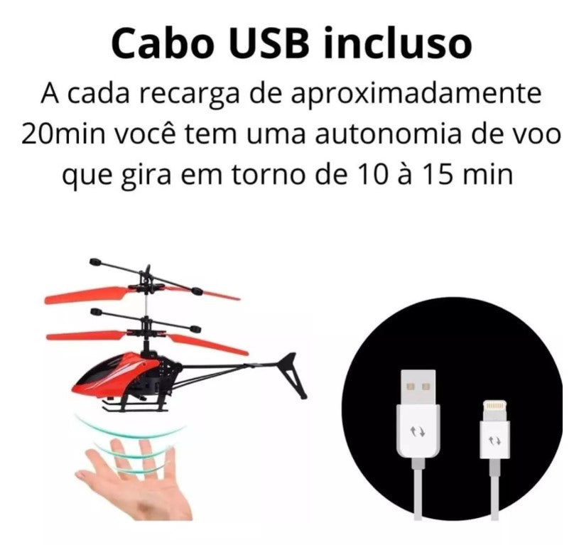 Helicóptero de Brinquedo com Sensor Recarregável Vermelho