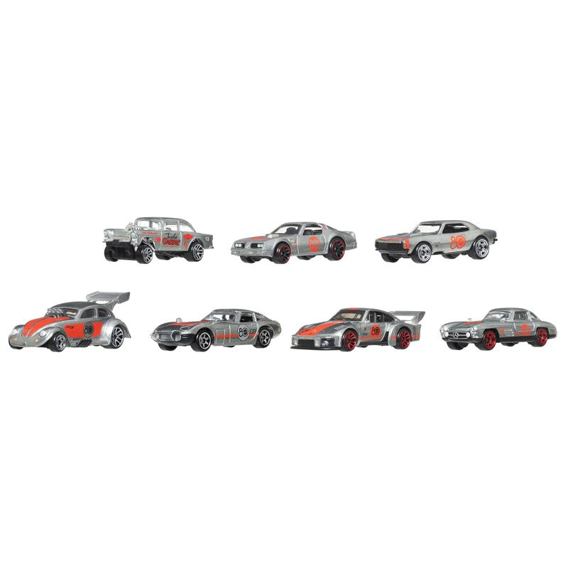 Caixa com 7 Hot Wheels 1:64 Silver Series 80 Anos - Mattel