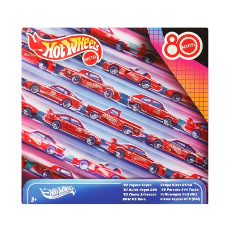 Hot Wheels Pack com 8 Carrinhos Aniversario 80 anos - Mattel